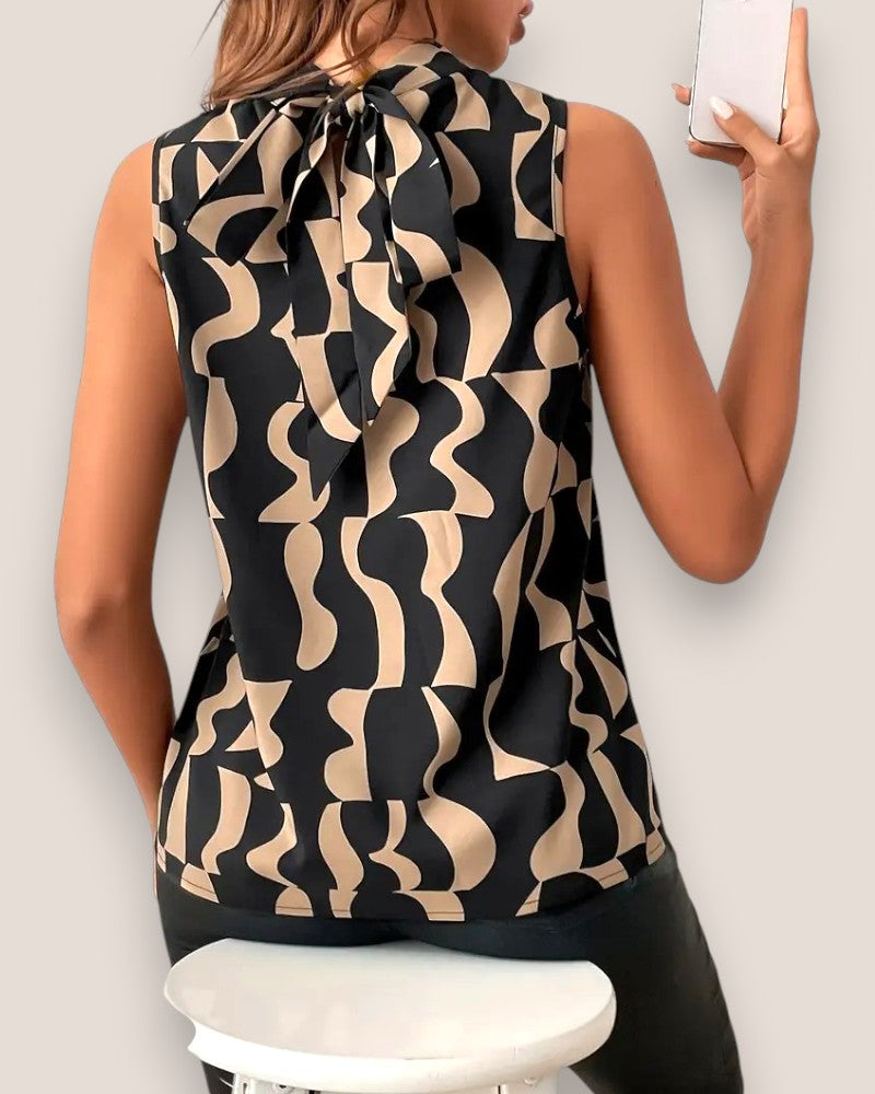 Damen Bluse Ärmellos mit Schleifendetail Binde-Detail Freizeit Büro Oberteil