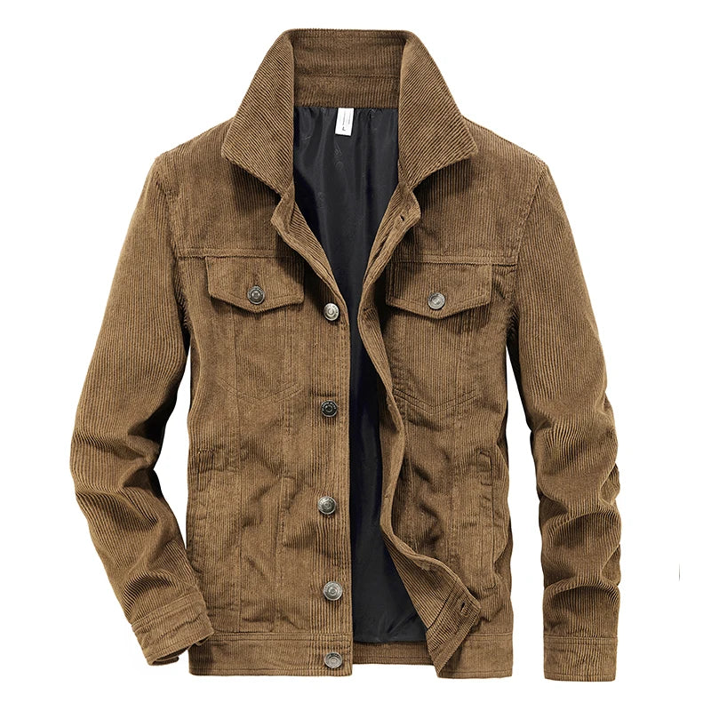 Herren Cord Jacke Slim Fit, Vintage Casual Übergangsjacke für Frühling und Herbst mit Reißverschluss und langen Ärmeln