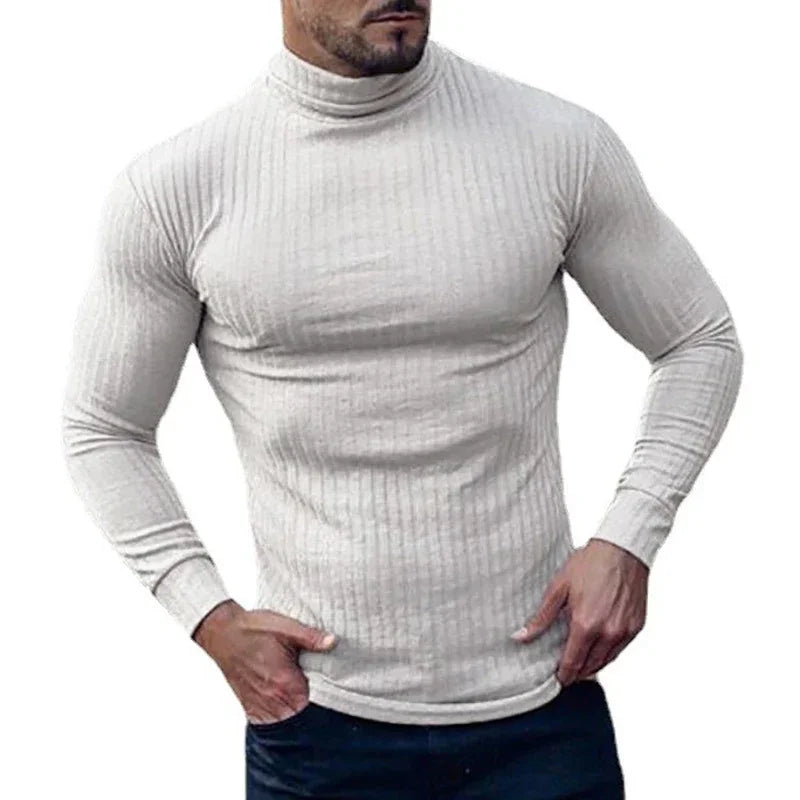 Herren Slim-Fit Rollkragenpullover Langarm Atmungsaktiv Schnelltrocknend Strickshirt für Fitness Bodybuilding