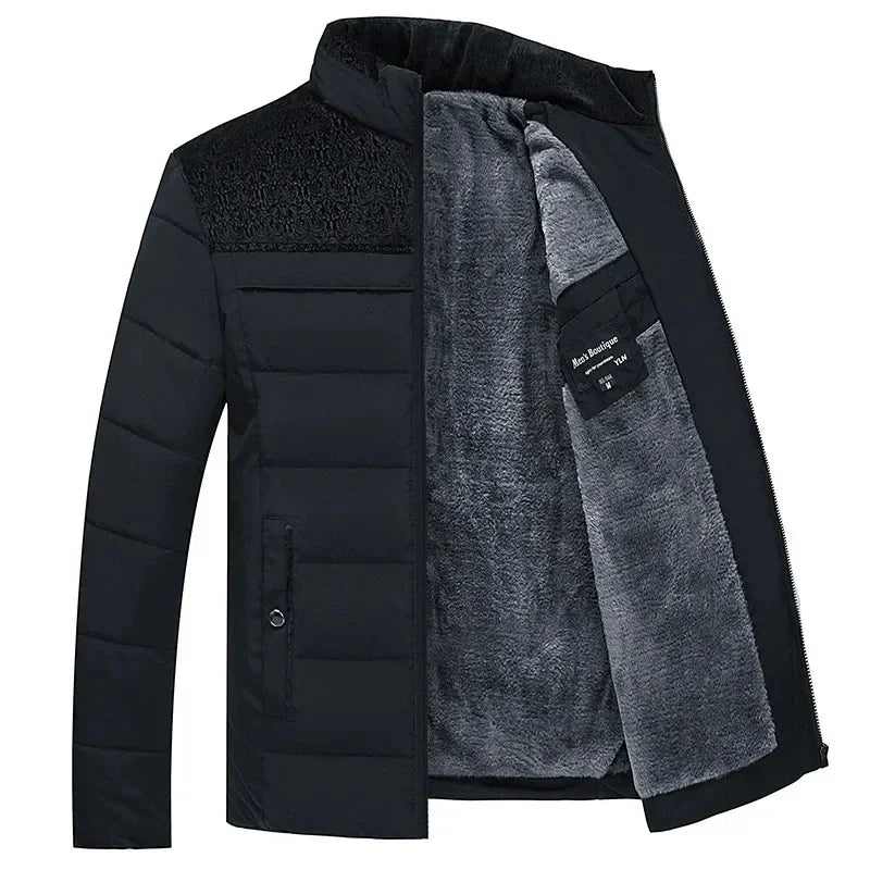 Herren Pufferjacke Winter Parka mit Plüschfutter, Stehkragen, dicker Wattierung und Reißverschluss
