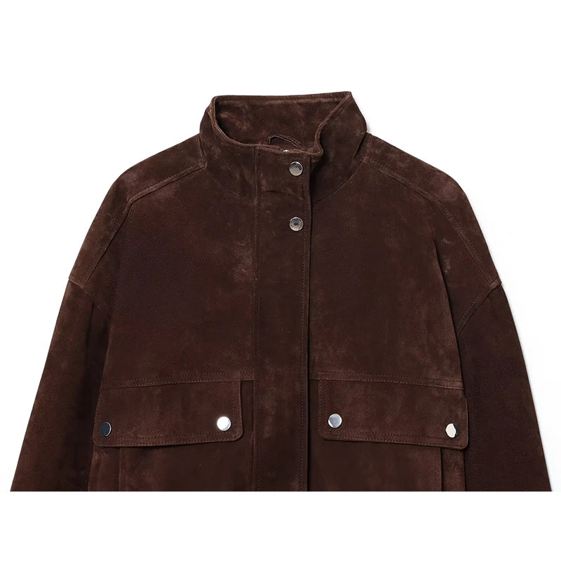 Damen Herbstjacke Slim Fit mit großen Taschen Warme Jacke für Herbst Streetwear