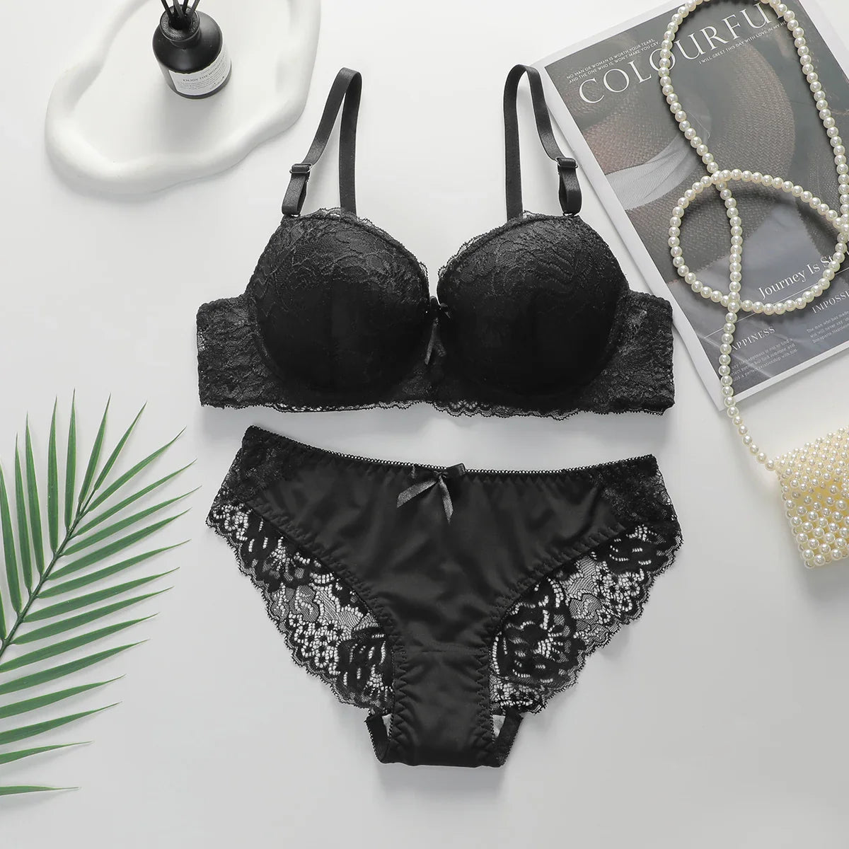Damen Dessous Set Rot BH mit Slip Spitze Bügel geformte Cups verstellbare Träger