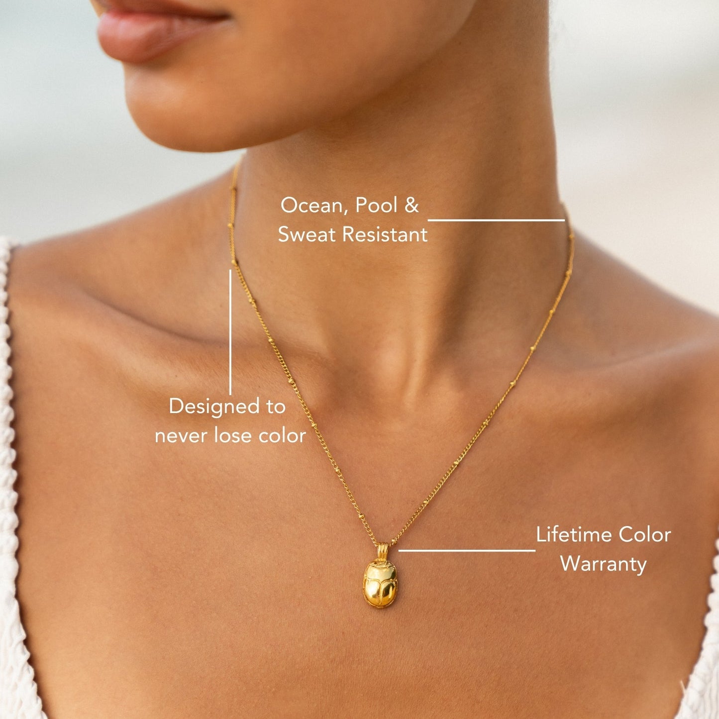 Damen Skarabäus Kette Gold mit grünem Zirkonia wasserfest Edelstahl