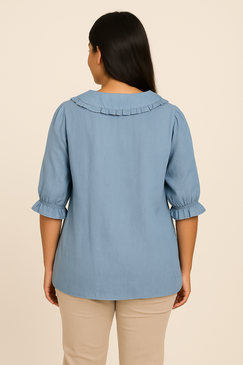 Damen Bluse mit Rüschenkragen Locker Geschnitten Freizeit Oberteil