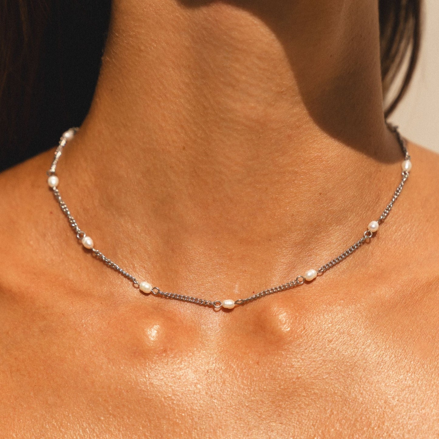 Damen Perlen Choker Gold wasserfest hypoallergen 37 cm