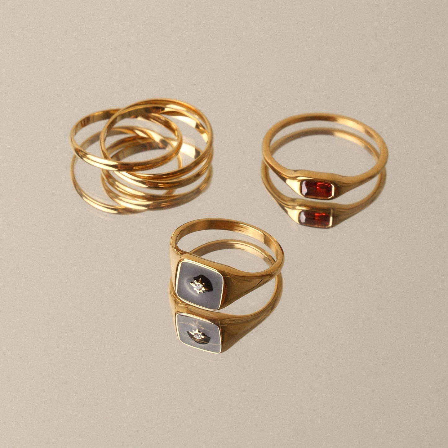 Damen Ring Schwarz Gold mit Zirkon, wasserfest, hypoallergen