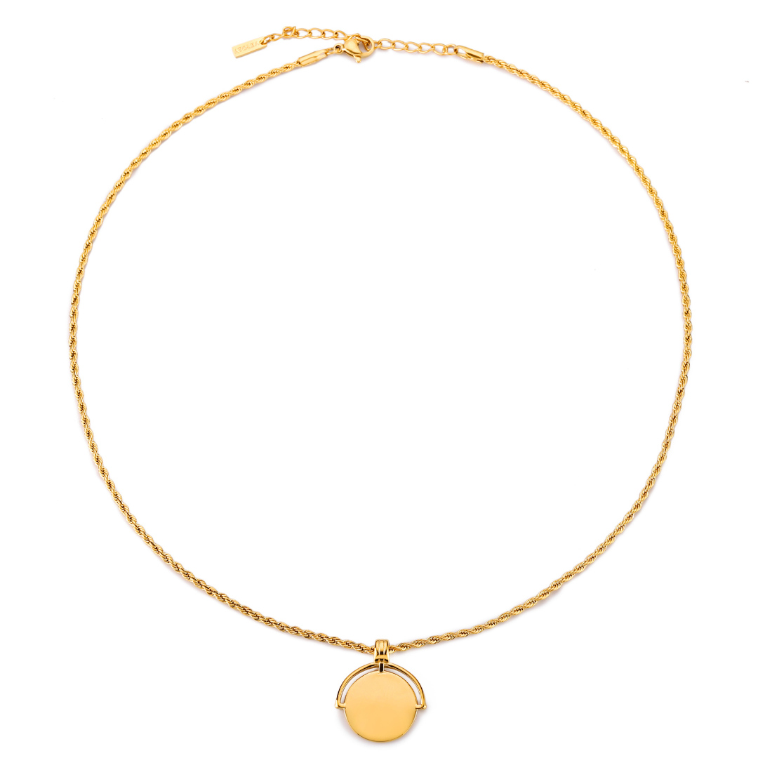 Damen Halskette Gold personalisiert mit Gravur, runder Anhänger, wasserfest
