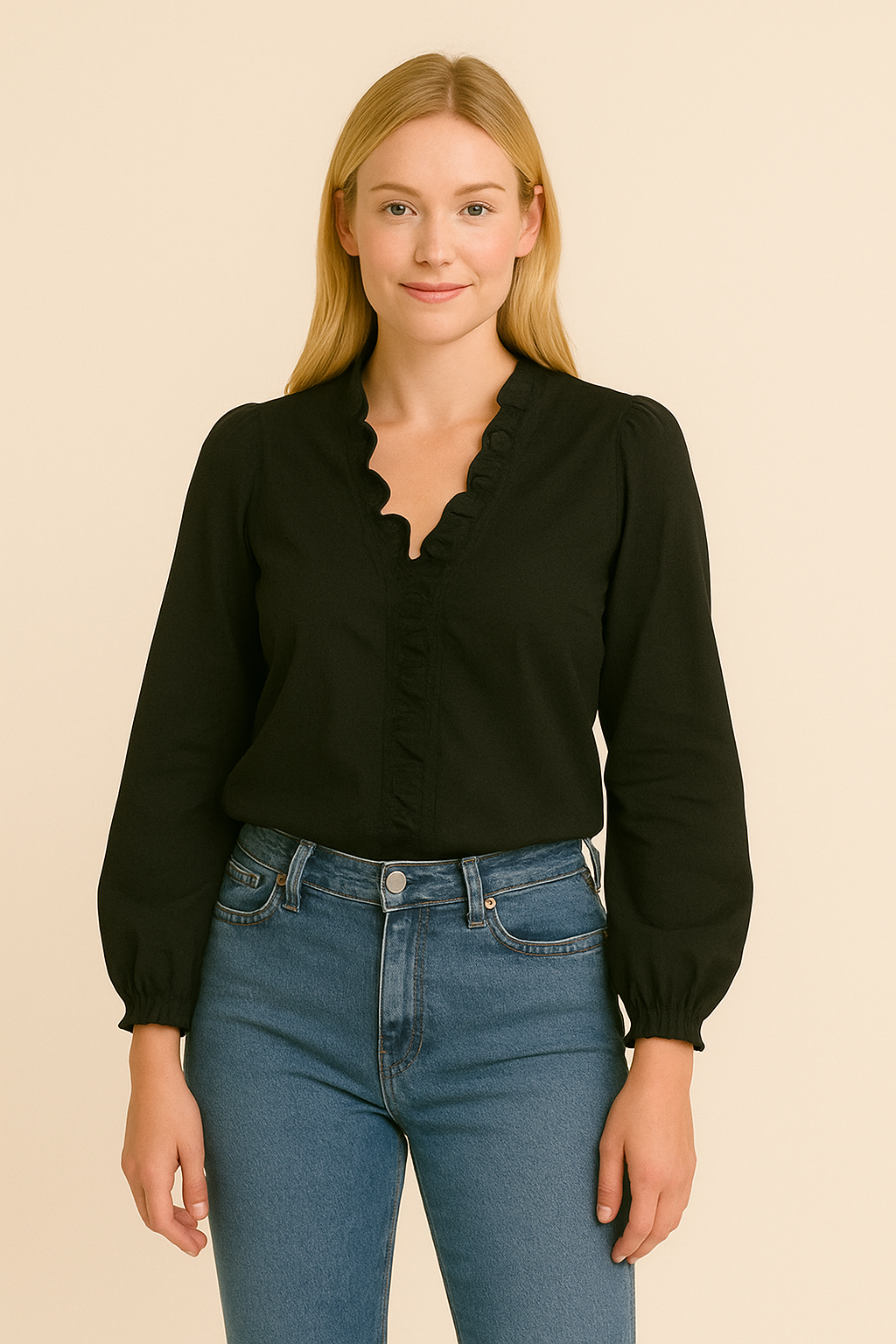 HERBERGER | Damen Bluse mit Rüschen und V-Ausschnitt für Büro & Freizeit