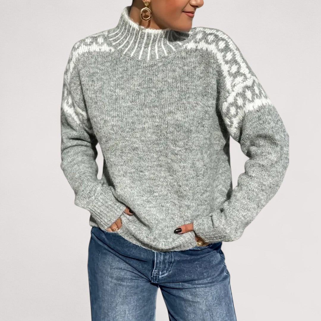 Damen Norweger Pullover Rollkragen Langarm Wollmix warm weich skandinavisch
