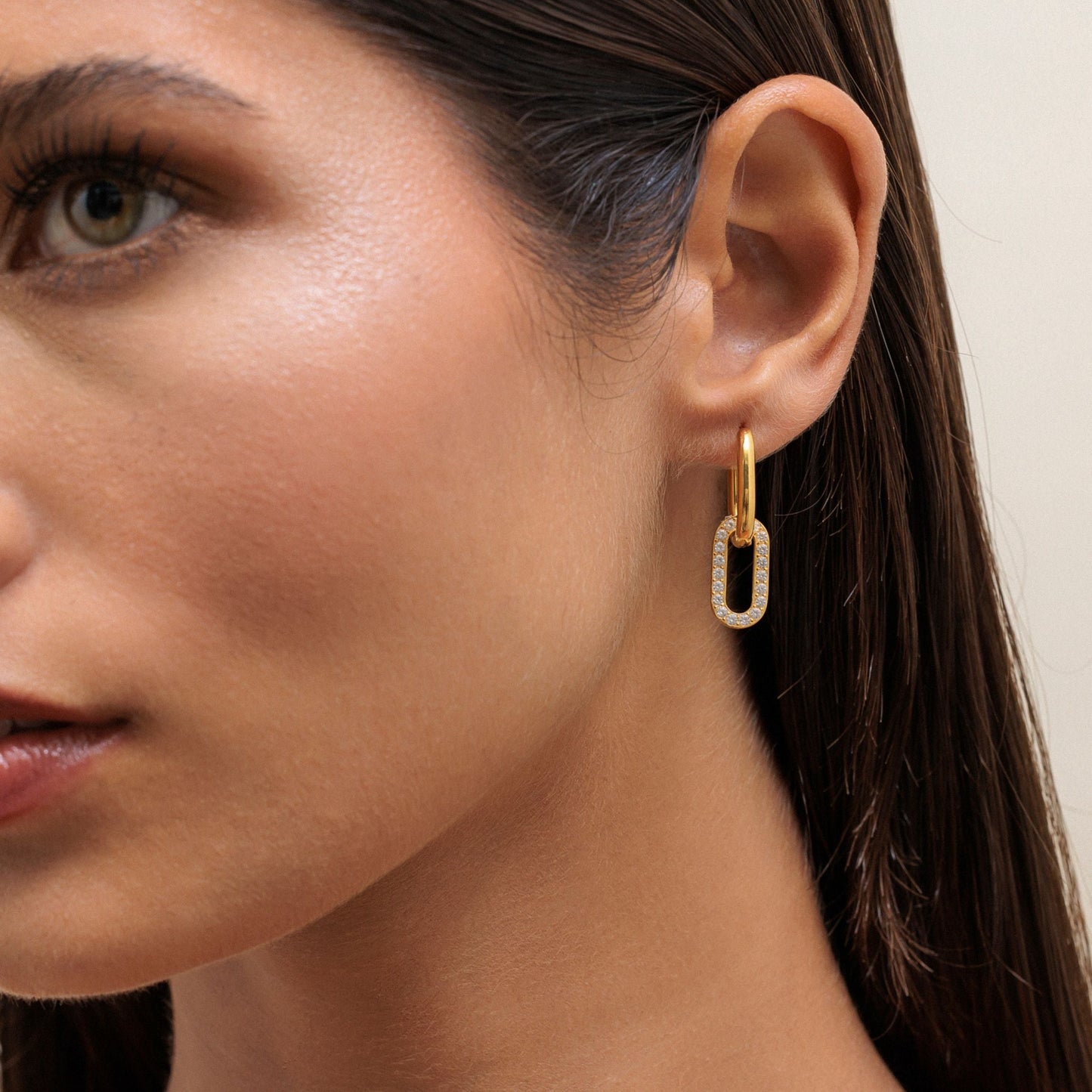 Damen Doppel Creolen Gold Zirkonia oval wasserdicht hypoallergen