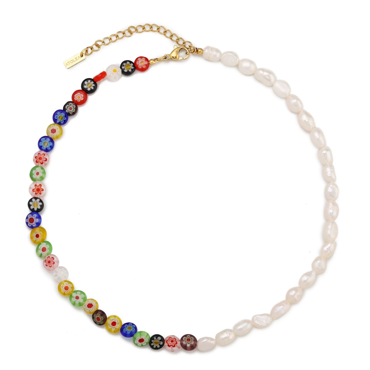 Damen Blumen Choker Bunt mit Süßwasserperlen Gold wasserfest Halskette