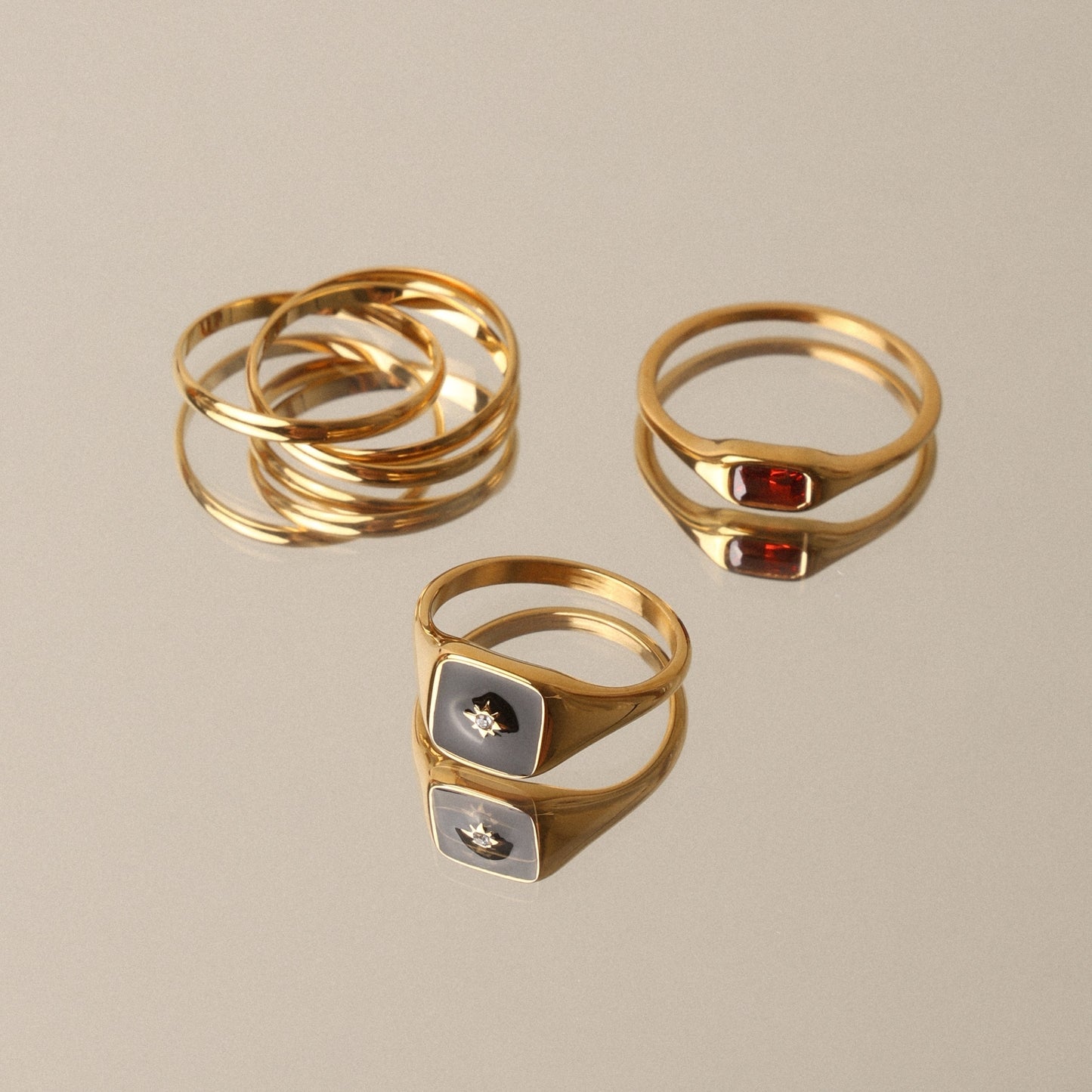 Damen Ring Gold mit Zirkon, schmaler Edelstahlring, wasserfest, hypoallergen