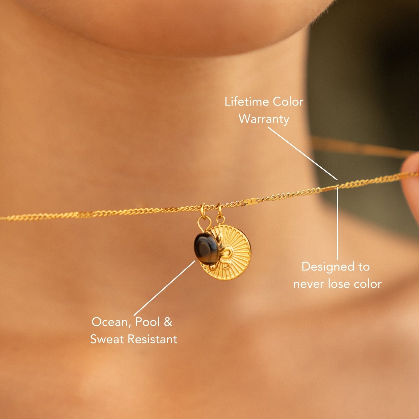 Damen Schlangen Kette Gold mit Tigerauge Anhänger wasserfest Edelstahl