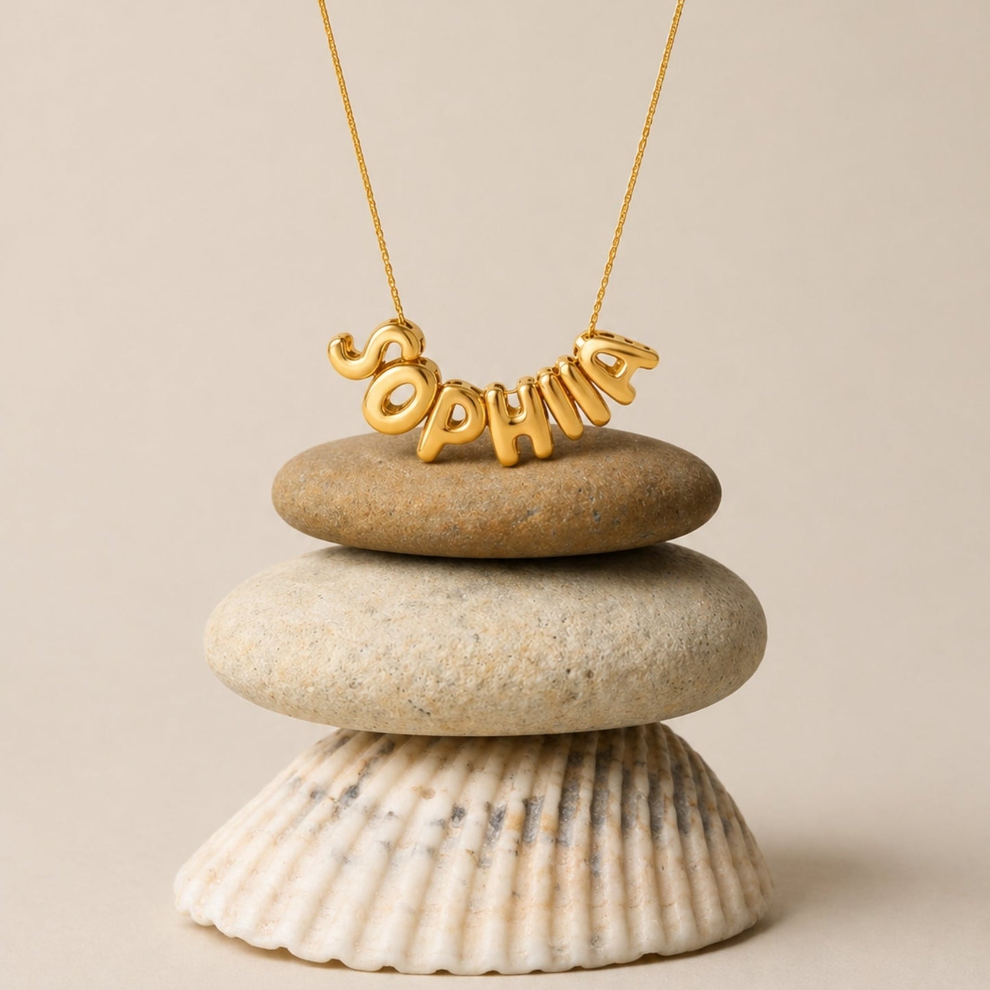 Damen Bubble Buchstaben Kette Gold personalisiert mit Initialen wasserfest