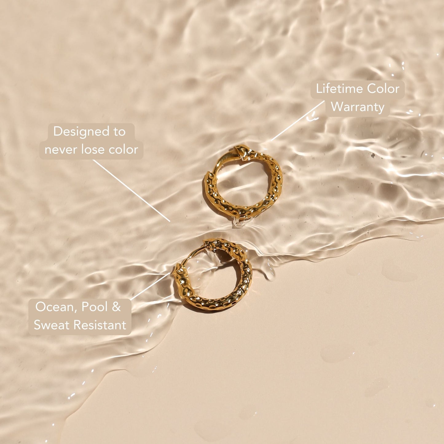 Damen gehämmerte Creolen gold Edelstahl wasserfest hypoallergen