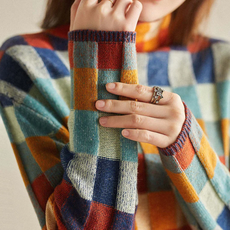 Damen Karierter Rollkragen-Pullover