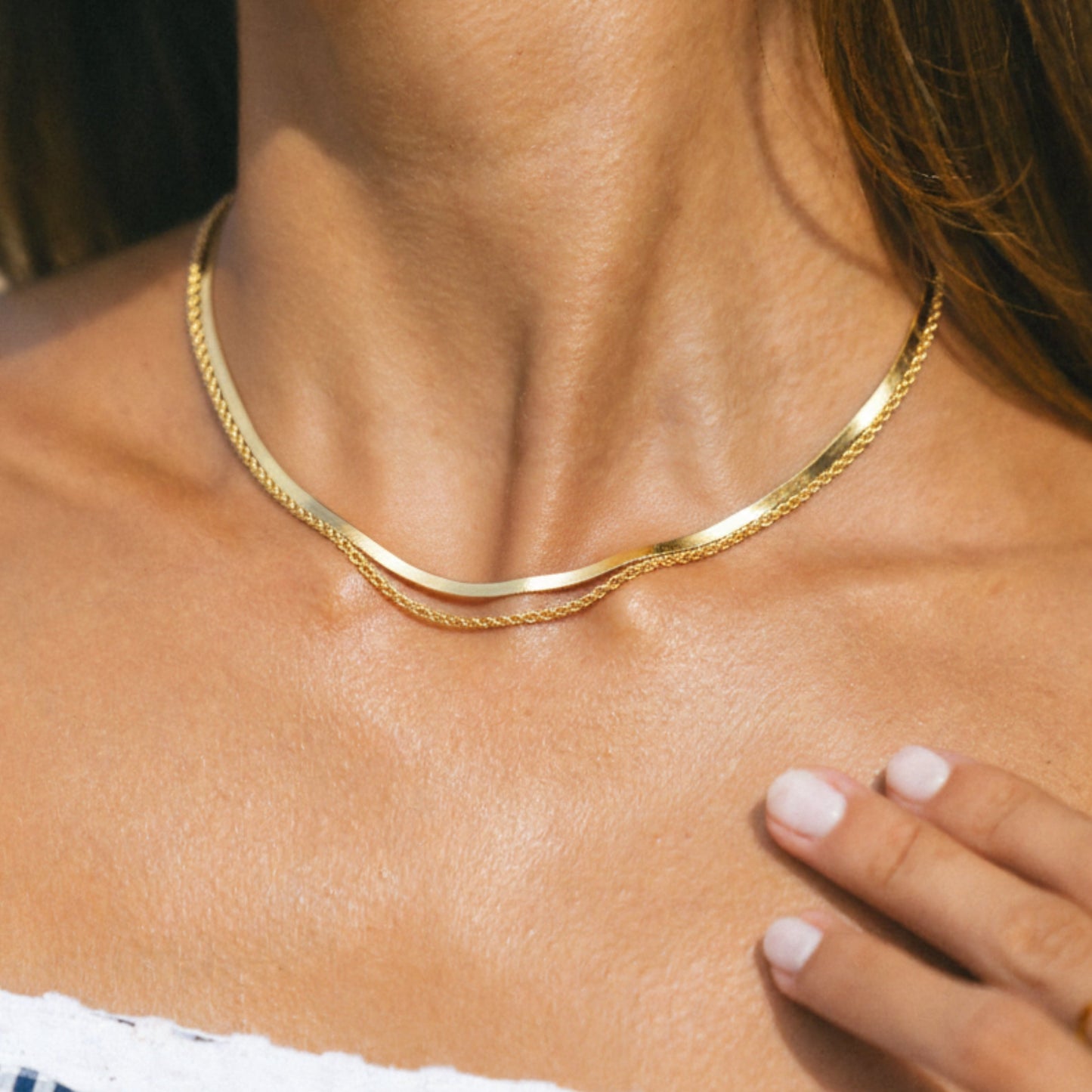 Damen Layering Halskette Gold Herringbone Rope Chain wasserfest hypoallergen
