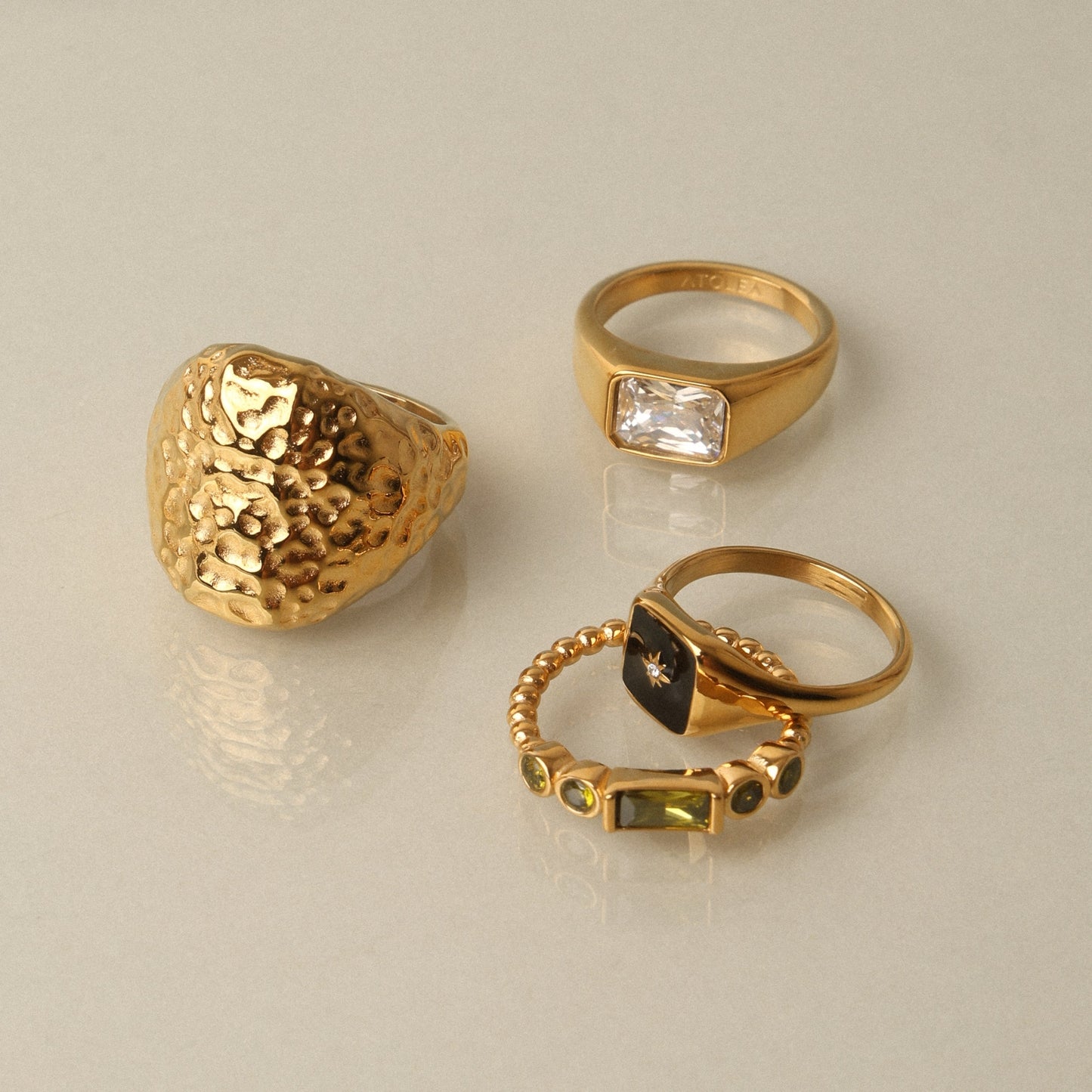 Damen Ring Gold strukturierte Oberfläche Edelstahl wasserfest hypoallergen 18k PVD beschichtet