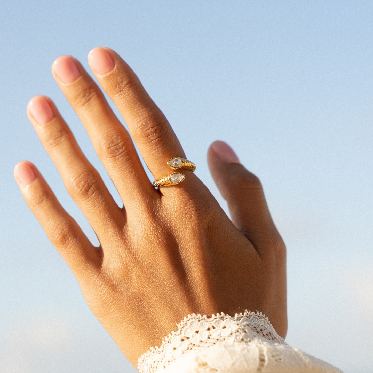 Damen Ring Gold offenes Design Zirkon wasserfest hypoallergen