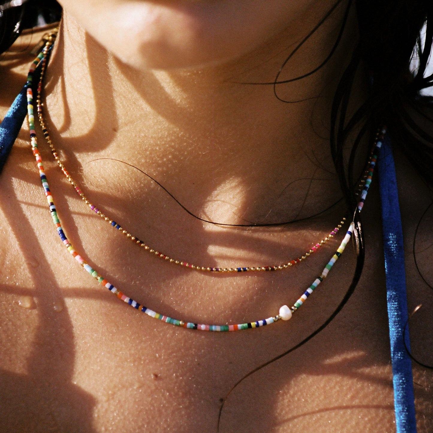 Damen Perlen Choker Bunt mit Süßwasserperle Gold wasserfest Halskette