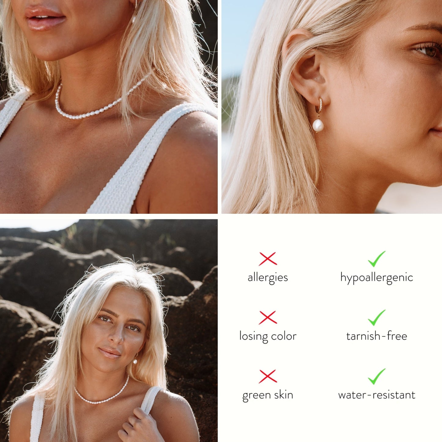Damen Schmuckset Gold Süßwasserperlen Choker Creolen wasserfest 2-teilig