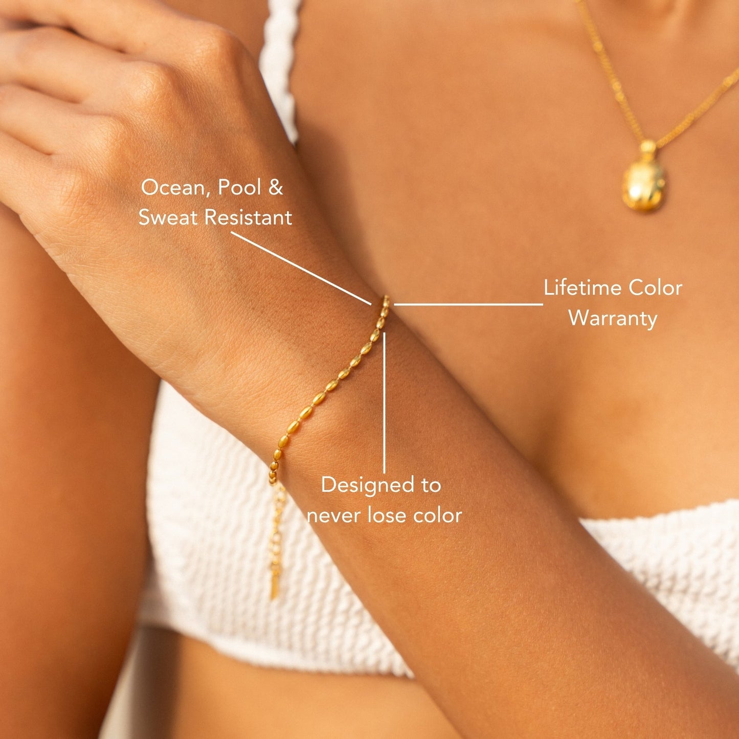 Damen Pebble Armband Gold verstellbar wasserfest hypoallergen Edelstahl Perlenkette