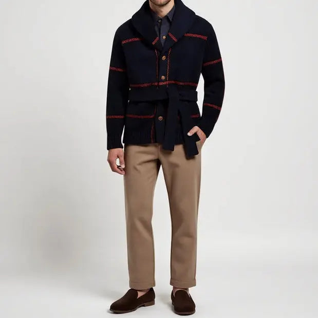 Herren Strickmantel mit Gürtel, eleganter Pullovermantel für Herbst und Winter