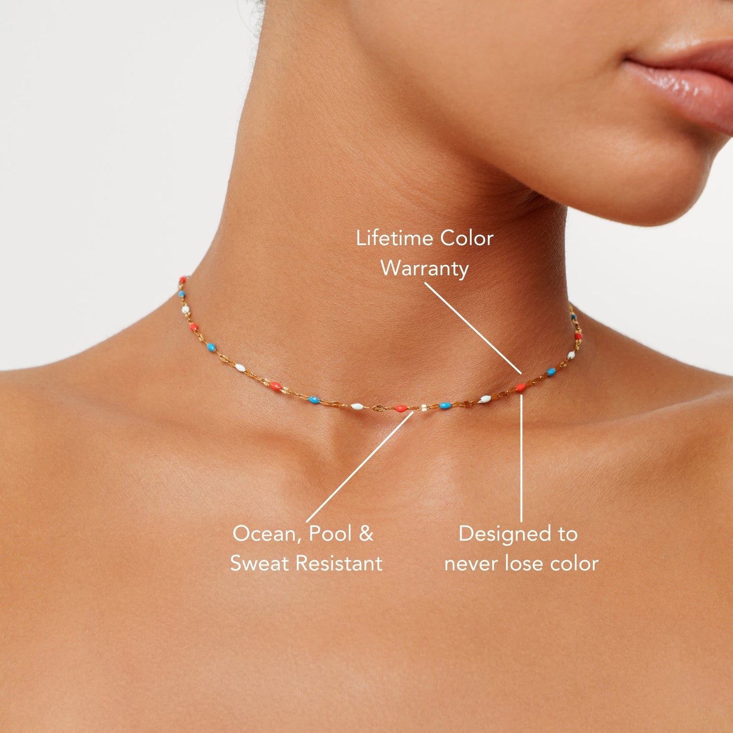 Damen Choker Kette Gold mit buntem Emaille wasserfest Edelstahl