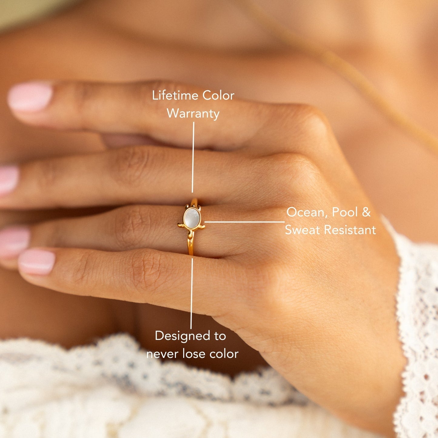Damen Ring Gold Sea Turtle mit Perlmutt, wasserfest, hypoallergen