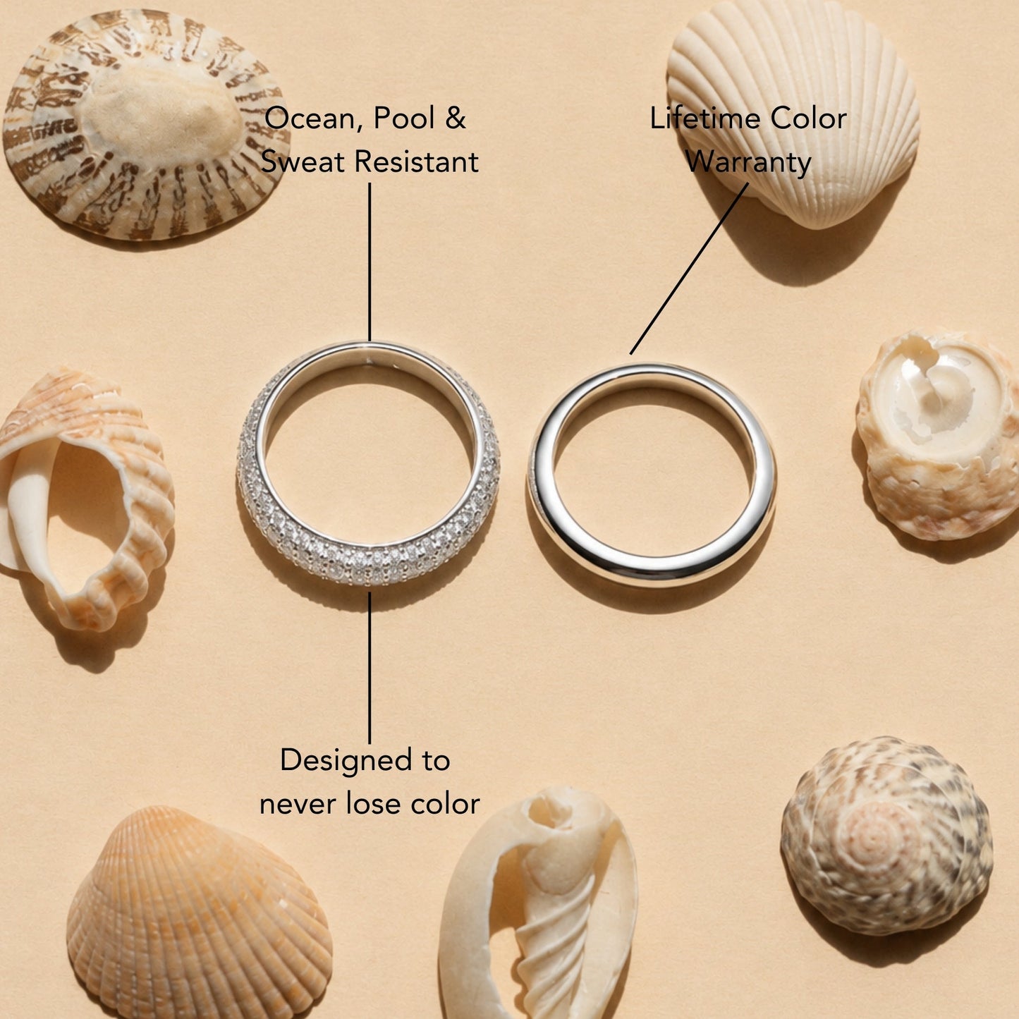Damen Ring Set Gold mit Zirkon, wasserfest, hypoallergen