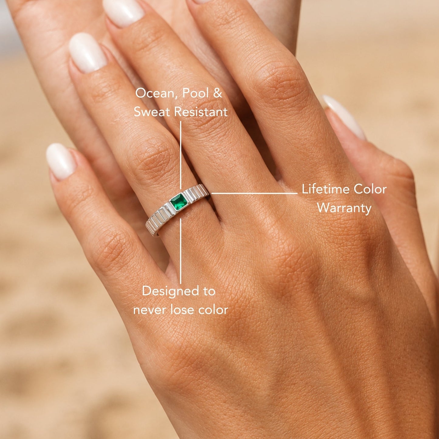 Damen Ring Grün Chunky mit Zirkonia, wasserfest, hypoallergen