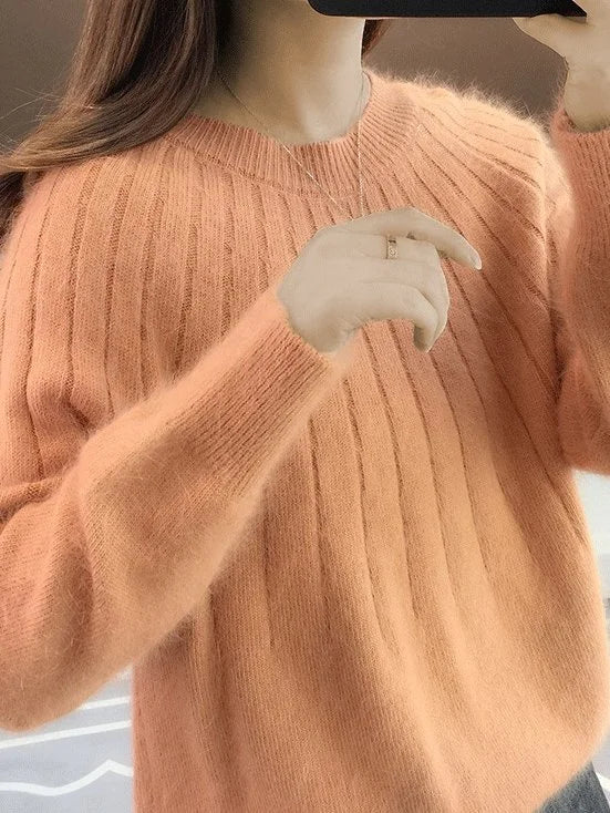 Shereen – Rundhals Pullover Mit Flauschigem Kragen