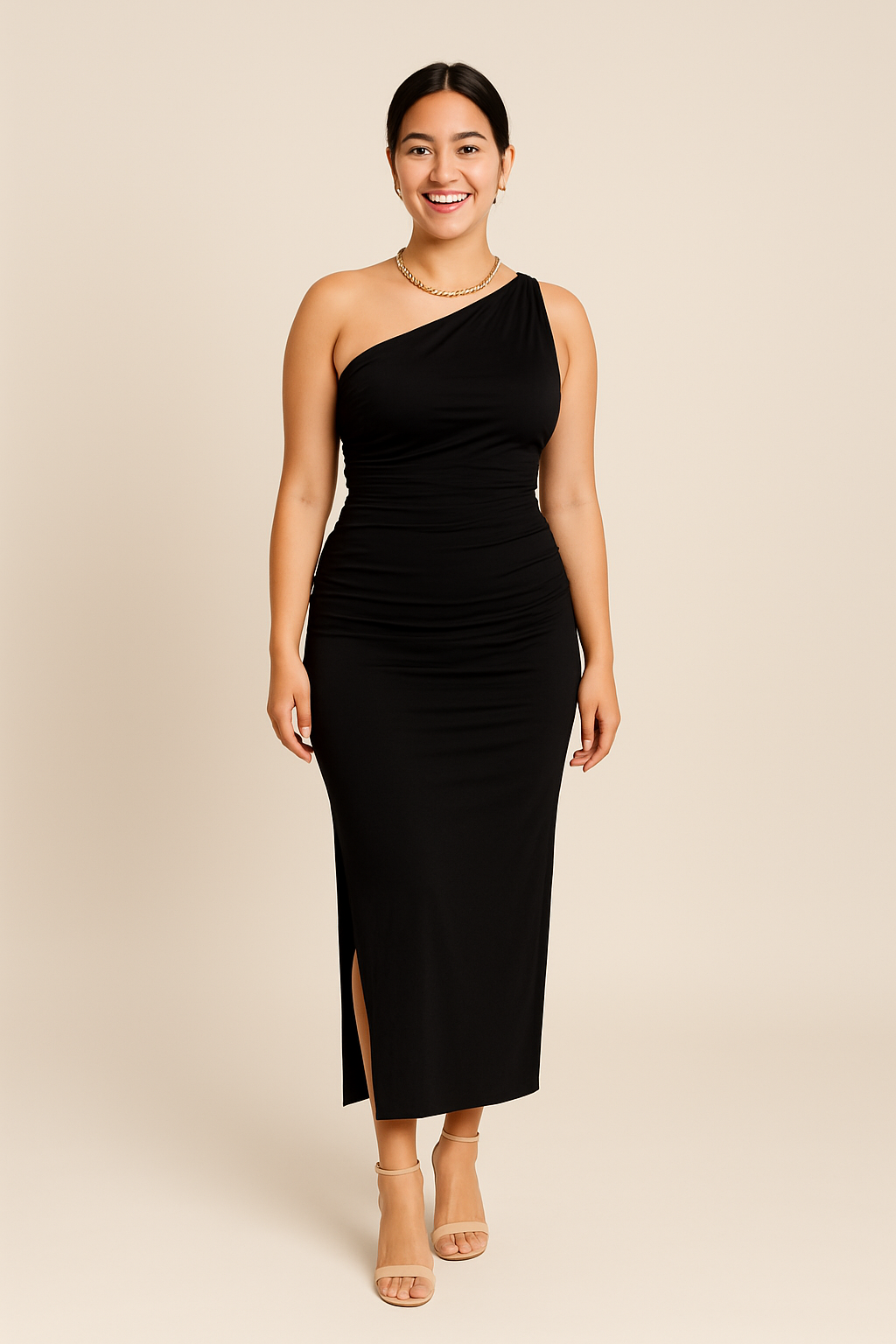 HERBERGER | Damen Atmungsaktives One-Shoulder Maxikleid mit Schlitz