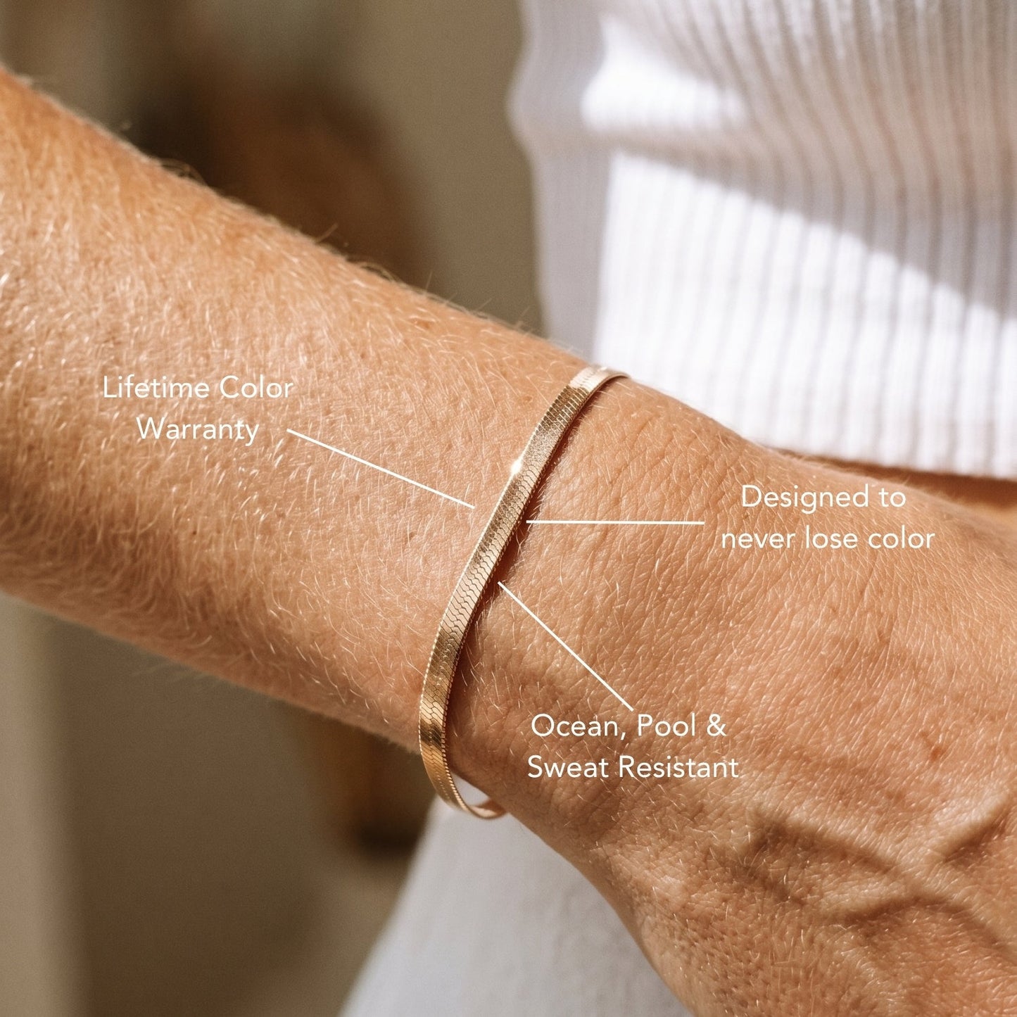 Damen Herringbone Armband Gold verstellbar wasserfest hypoallergen Edelstahl 4 mm