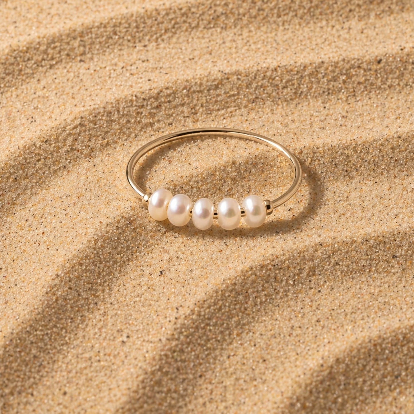 Damen Ring Gold mit Mini Süßwasserperlen, wasserfest, hypoallergen