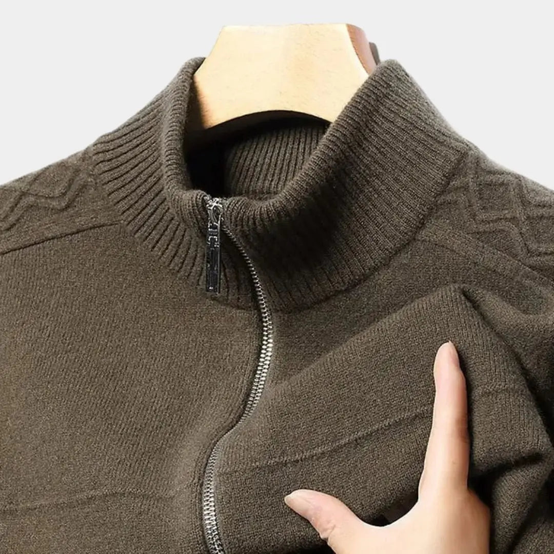 Woll Zip Rollkragenpullover aus Strick