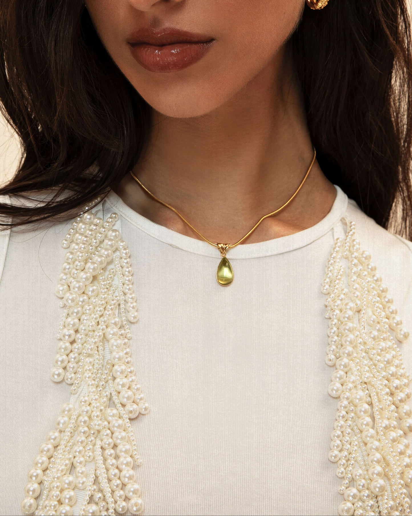 Damen Halskette Gold mit Tropfen Anhänger wasserfest hypoallergen Edelstahl