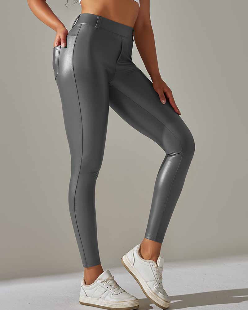 Lederhose mit Tasche hoher Taille