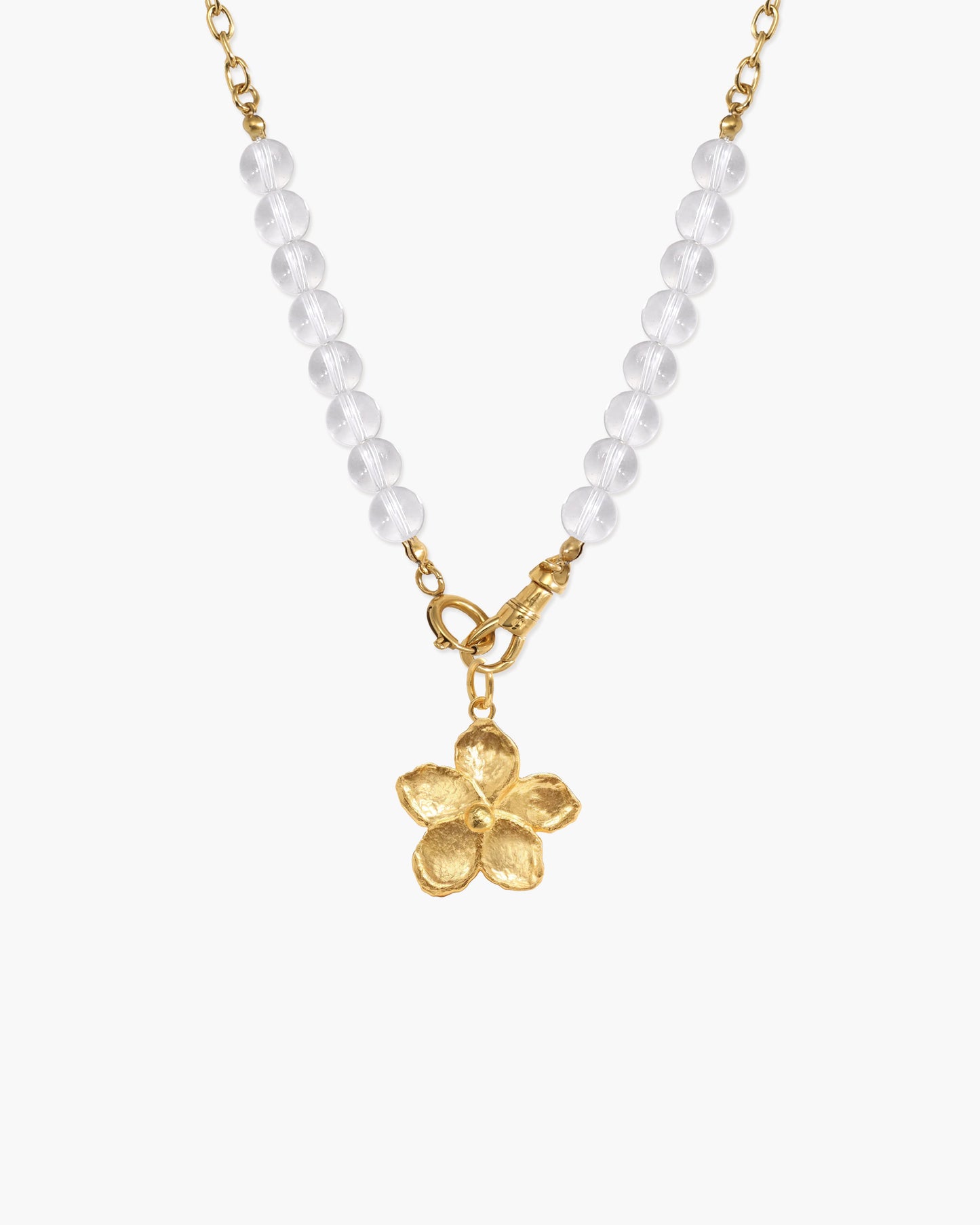 Damen Perlenkette mit Bergkristall und Charm Holder Verschluss wasserfest hypoallergen Edelstahl