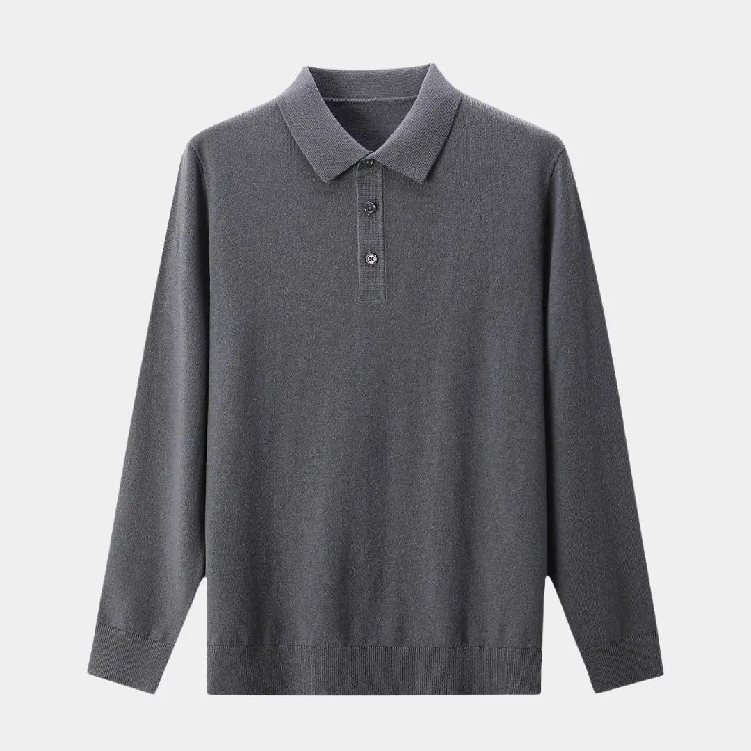 Wollstrick-Polopullover mit Knopfleiste