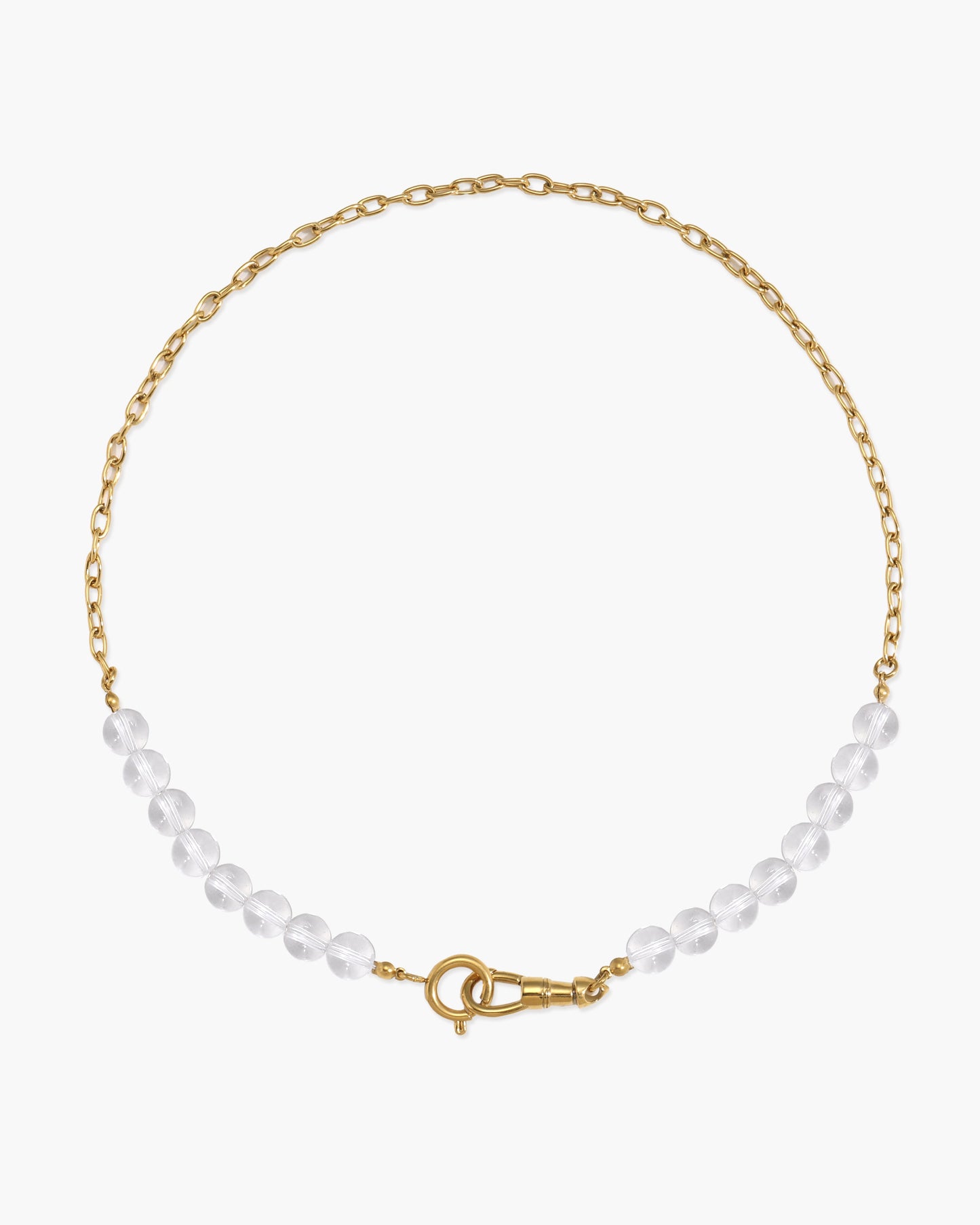 Damen Perlenkette mit Bergkristall und Charm Holder Verschluss wasserfest hypoallergen Edelstahl