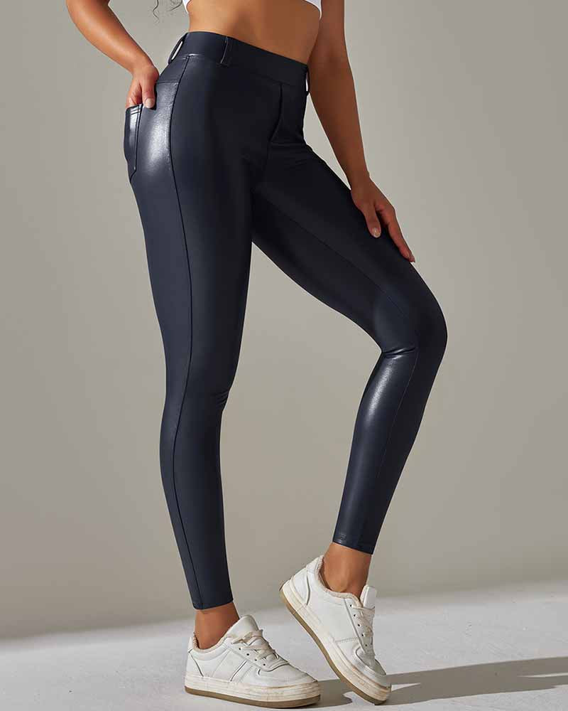 Lederhose mit Tasche hoher Taille