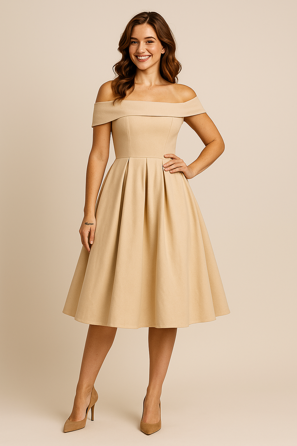 HERBERGER | Damen Schulterfreies A-Linien Kleid, Atmungsaktiv und Stilvoll