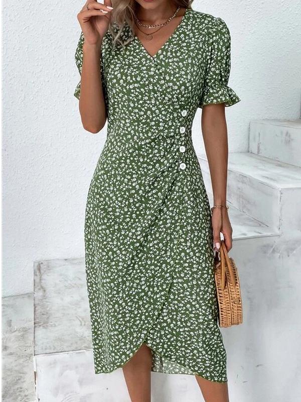 Floragrün Midikleid