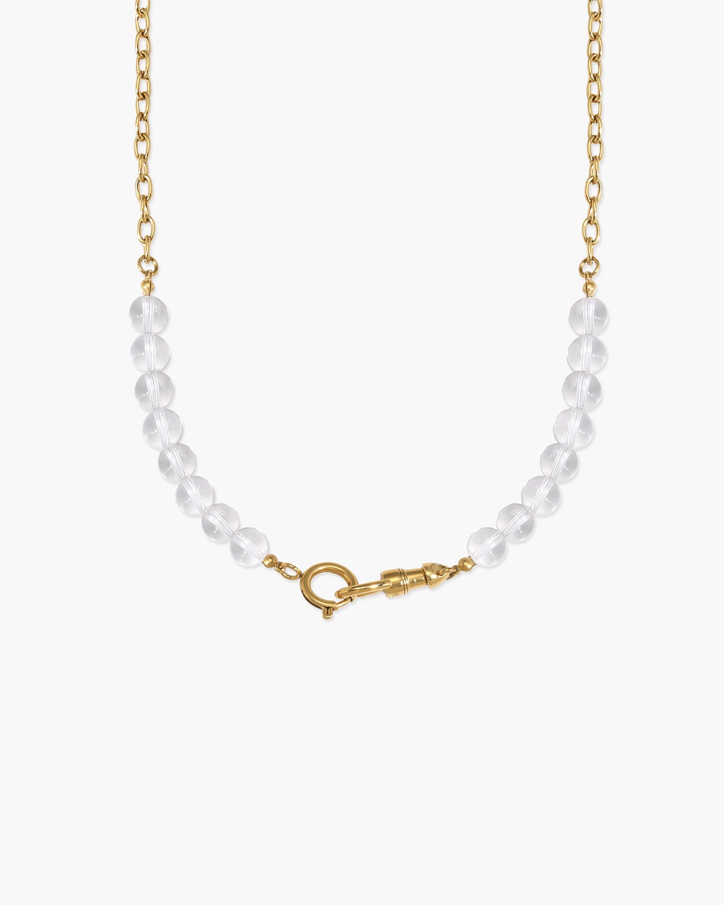 Damen Perlenkette mit Bergkristall und Charm Holder Verschluss wasserfest hypoallergen Edelstahl