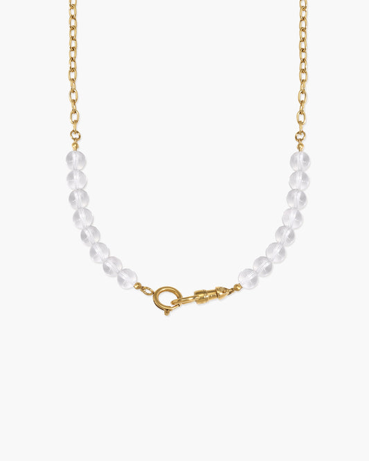 Damen Perlenkette mit Bergkristall und Charm Holder Verschluss wasserfest hypoallergen Edelstahl