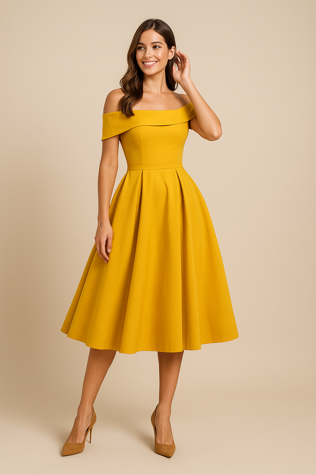 HERBERGER | Damen Schulterfreies A-Linien Kleid, Atmungsaktiv und Stilvoll