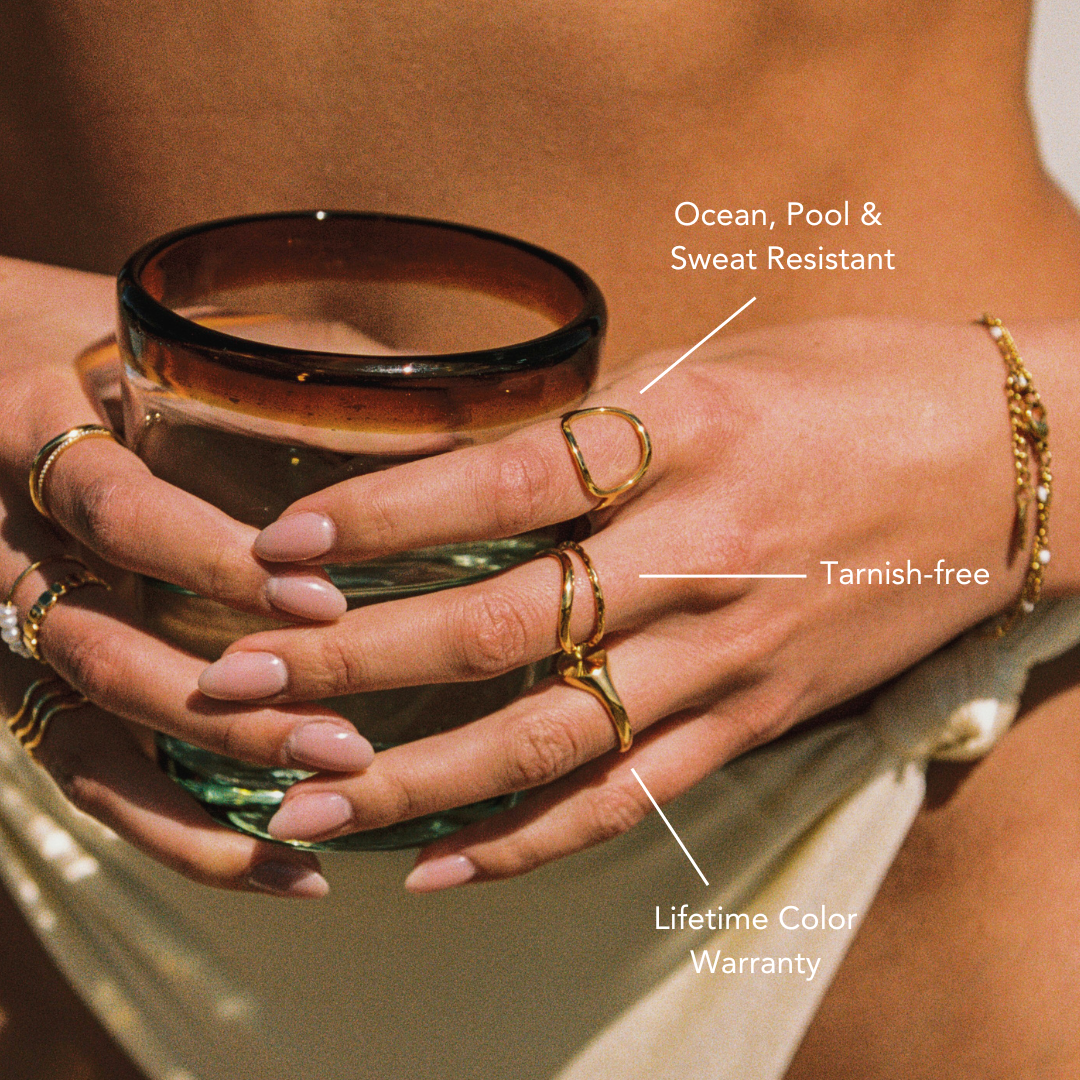 Damen Ring gold oval minimalistisch wasserfest hypoallergen