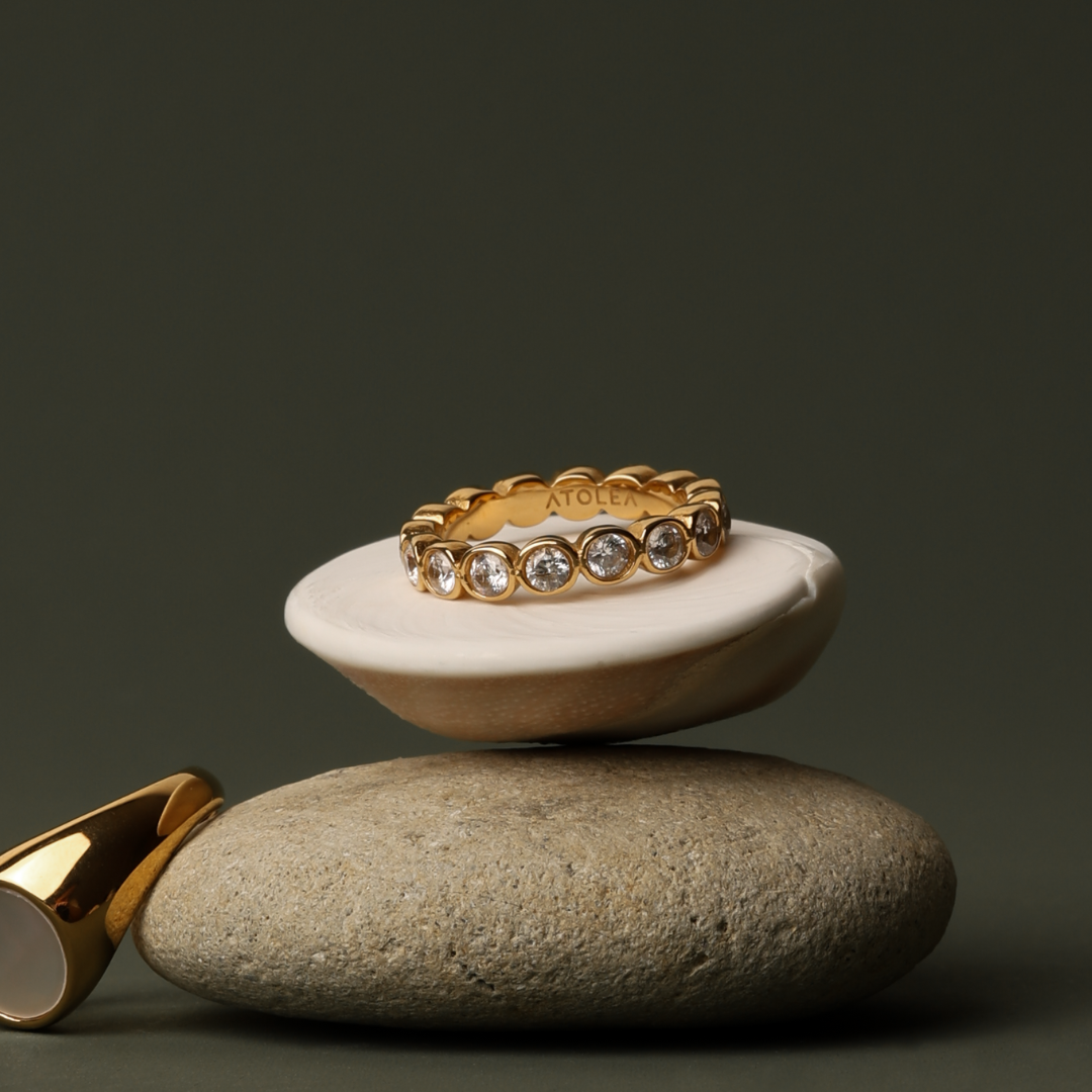 Damen Ring Gold Perlenoptik funkelnde Zirkonsteine wasserfest