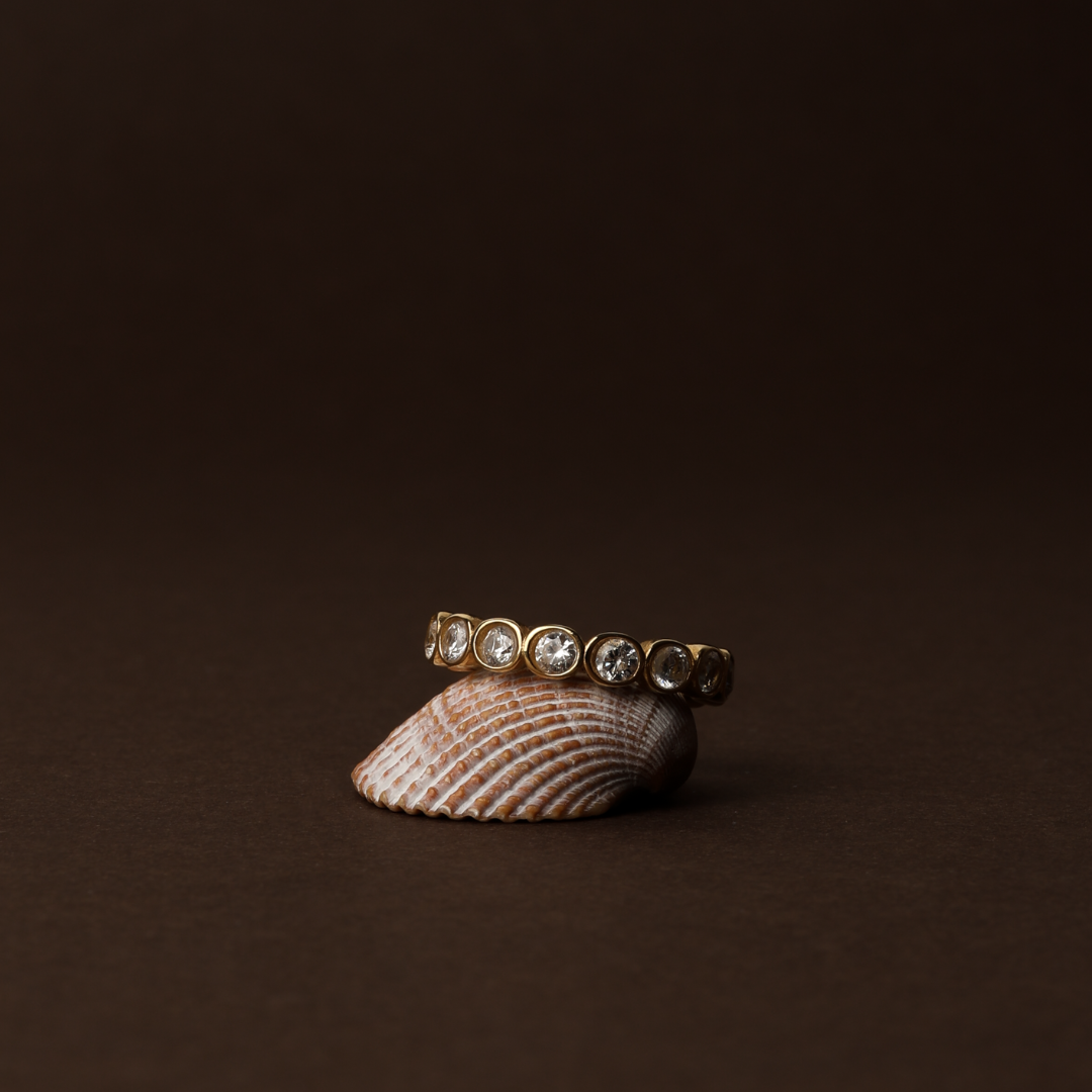 Damen Ring Gold Perlenoptik funkelnde Zirkonsteine wasserfest